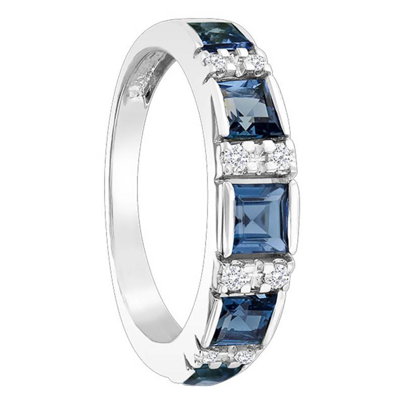 White Gold 375/1000 or 750/1000 Topaz & Diamond Ring, 3.00 mm Width - Aurora