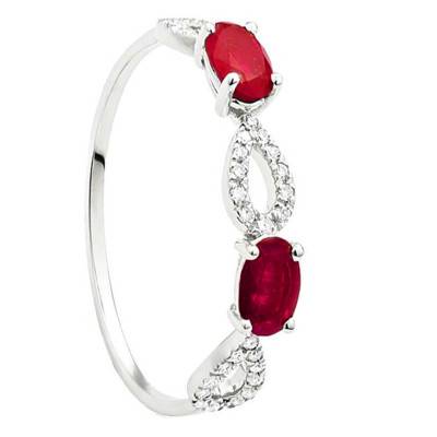 750 White Gold, 0.10 ct Diamond & 0.60 ct Ruby Ring - Size 50 - Aurora