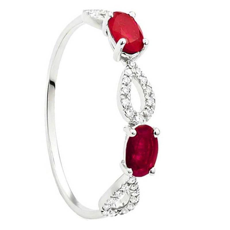 750 White Gold, 0.10 ct Diamond & 0.60 ct Ruby Ring - Size 50 - Aurora
