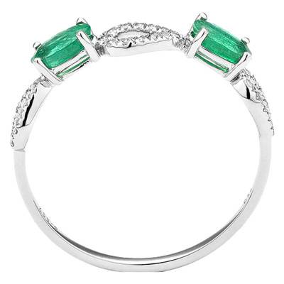 Bague Or Blanc 750, Emeraudes 0,46 ct, Diamants 0,10 ct - Aurora