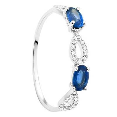 Bague Or Blanc 750, Saphirs 0,60 ct, Diamants 0,10 ct - Aurora