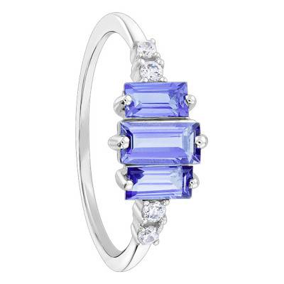 Bague Or Blanc 375 ou 750 Tanzanites baguettes & Diamants - Aurora