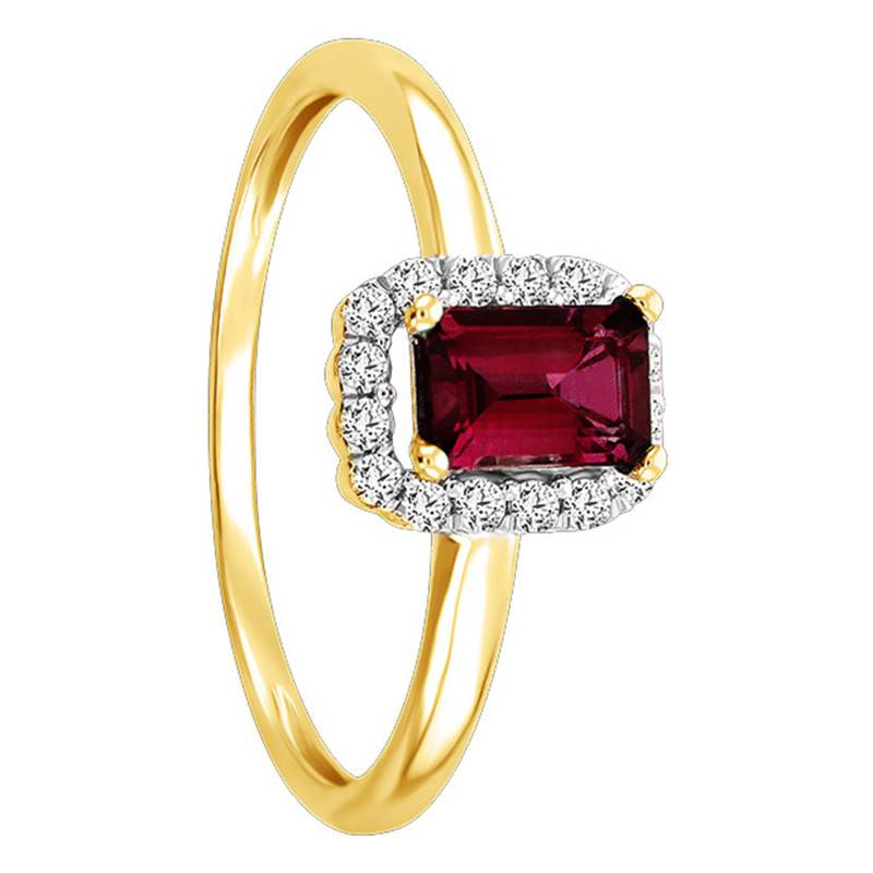750 Yellow Gold Garnet 0.67 ct & Diamond 0.16 ct Cluster Solitaire Ring - Aurora