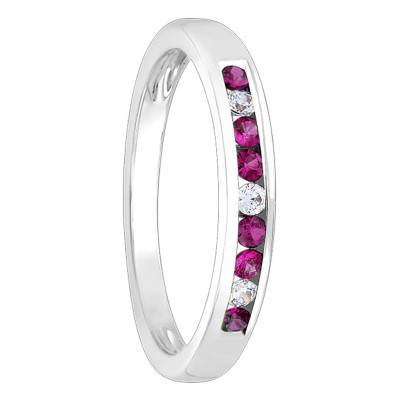 Bague Or Blanc 375 ou 750, Rubis 0,18 ct, Diamants 0,06 ct - Aurora