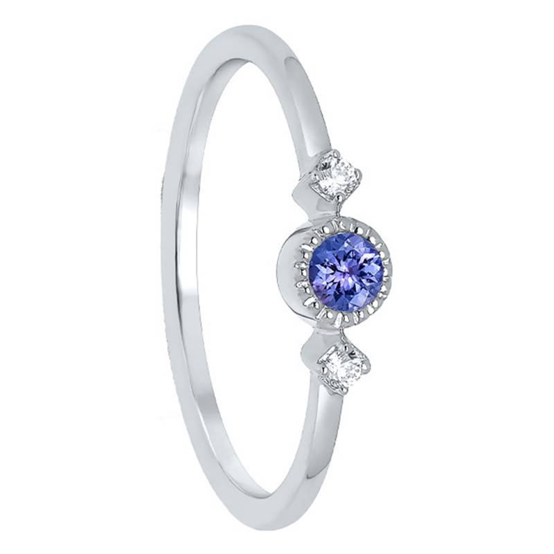 375/1000 White Gold Tanzanite & Diamond Accented Solitaire Ring - Aurora