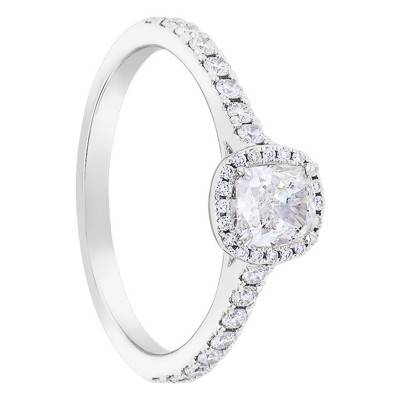 18K White Gold Cushion Cut Diamond Accompanied Solitaire Engagement Ring 0.80 ct - Alliantine