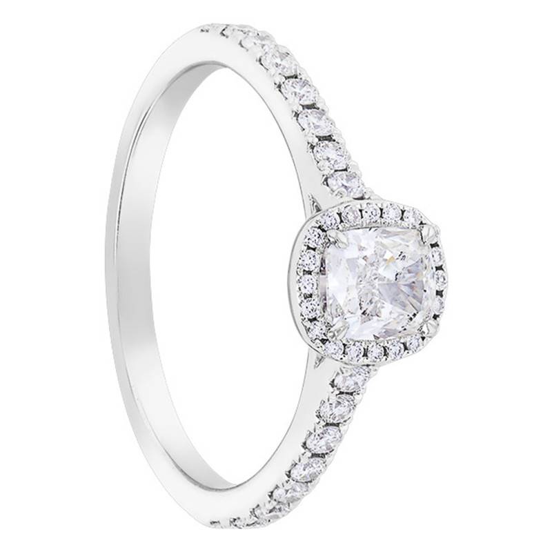 18K White Gold Cushion Cut Diamond Accompanied Solitaire Engagement Ring 0.80 ct - Alliantine