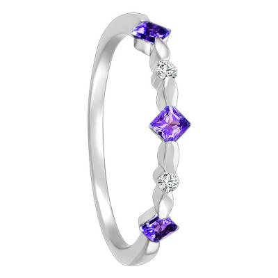 Bague Diamants, Améthyste 0.29ct & Or Blanc 375 - Aurora