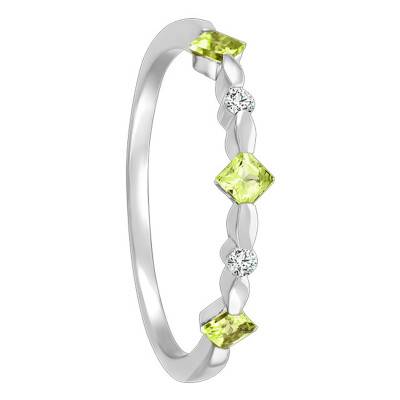 Bague Diamants, Péridot 0.29ct & Or Blanc 375 - Aurora