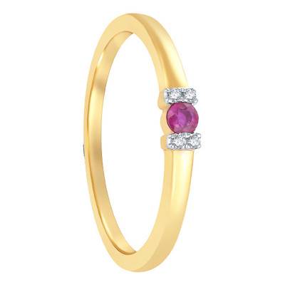 Yellow Gold 375 Shoulder-Set Solitaire Ring with Diamond 0.02 ct & Ruby 0.10 ct - Aurora