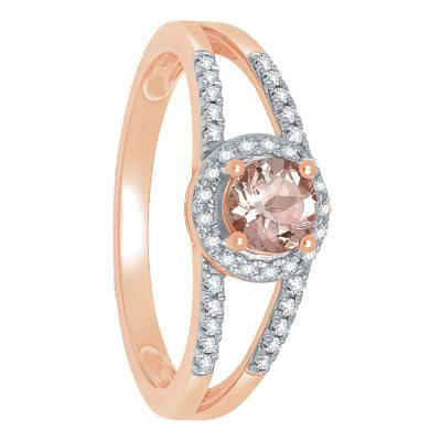 375/1000 Rose Gold Diamond & 0.05 ct Morganite Accompanied Solitaire Ring - Aurora