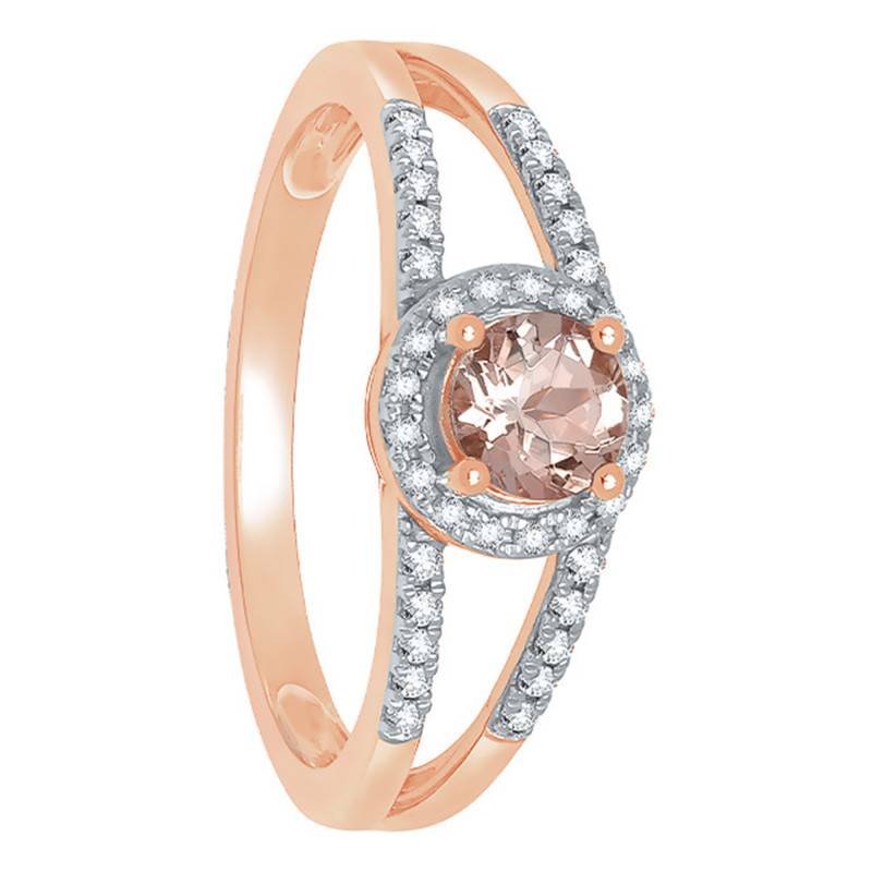 375/1000 Rose Gold Diamond & 0.05 ct Morganite Accompanied Solitaire Ring - Aurora