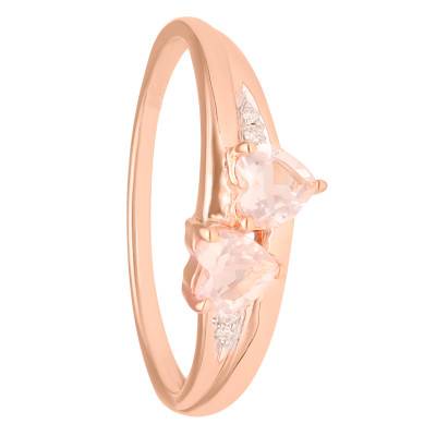 Bague Or Rose 375, Quartz Rose Coeurs & Diamants 0,02 ct - Aurora