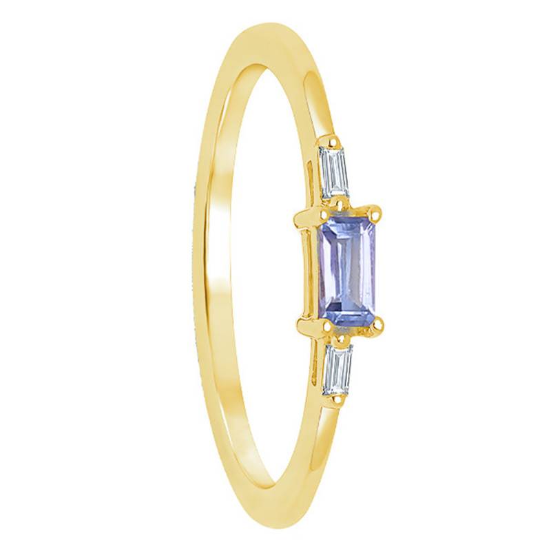 9K Yellow Gold Baguette-Cut Tanzanite & Diamond Accented Solitaire Ring - Aurora