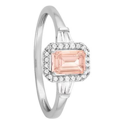 Morganite & Diamond Halo Solitaire Ring in 375/1000 White Gold - Aurora