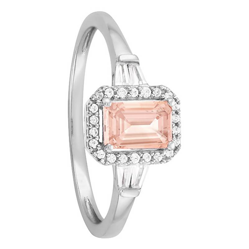 Morganite & Diamond Halo Solitaire Ring in 375/1000 White Gold - Aurora