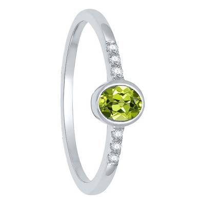 375/1000 White Gold Peridot & Diamond Side-Stone Solitaire Ring - Aurora