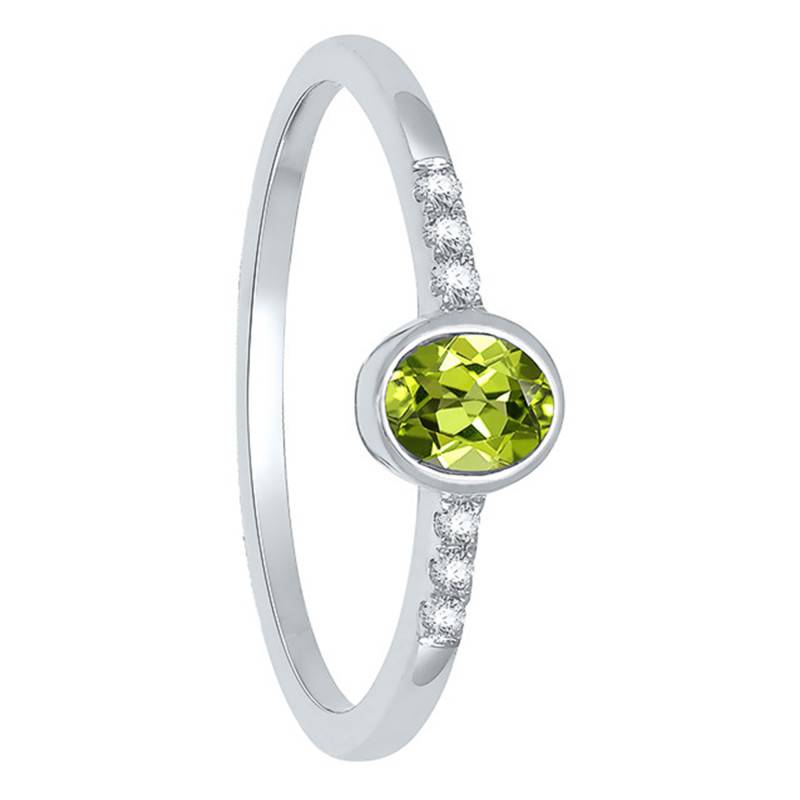 375/1000 White Gold Peridot & Diamond Side-Stone Solitaire Ring - Aurora