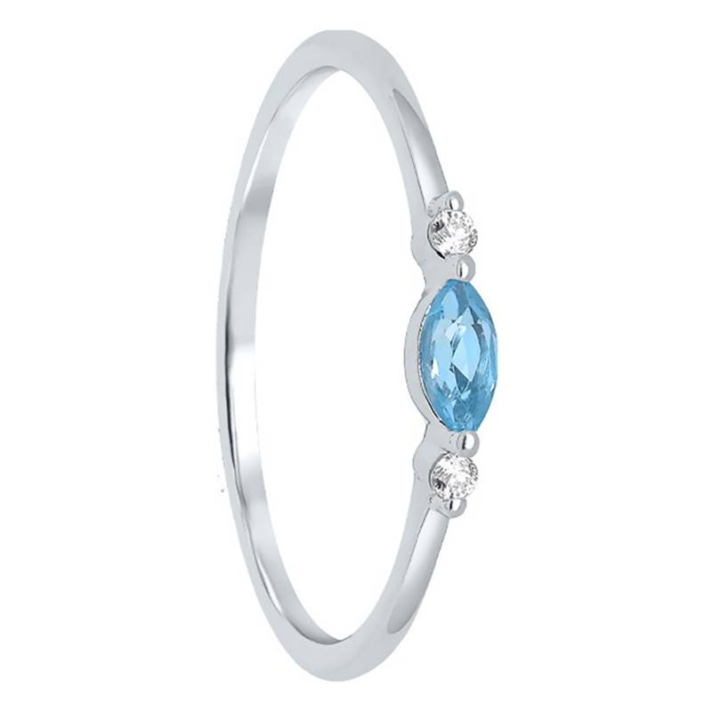 375/1000 White Gold Topaz 0.19 ct Solitaire Ring Flanked by 2 Diamonds - Aurora