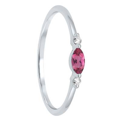 375/1000 White Gold Tourmaline & Diamond Solitaire Ring - Aurora