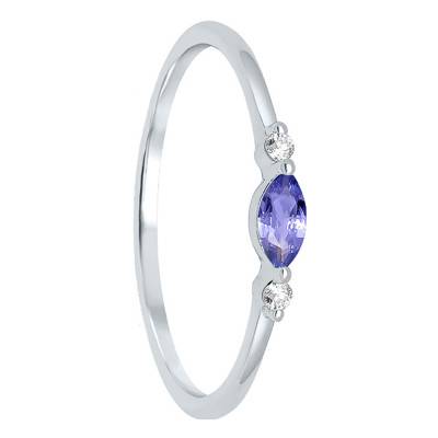 375/1000 White Gold Tanzanite 0,19 ct and 2-Diamond Solitaire Ring - Aurora