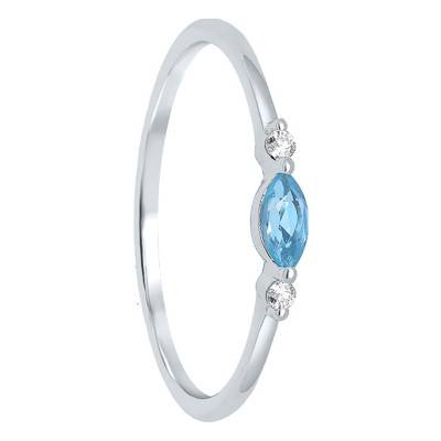 750/1000 White Gold Topaz 0.19 ct Solitaire Ring with 2 Diamond Shoulders - Aurora