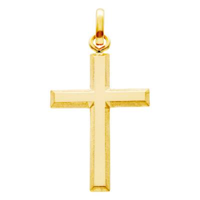 750 Yellow Gold Beveled-Edge Cross, 18 x 30 mm - Emanessence