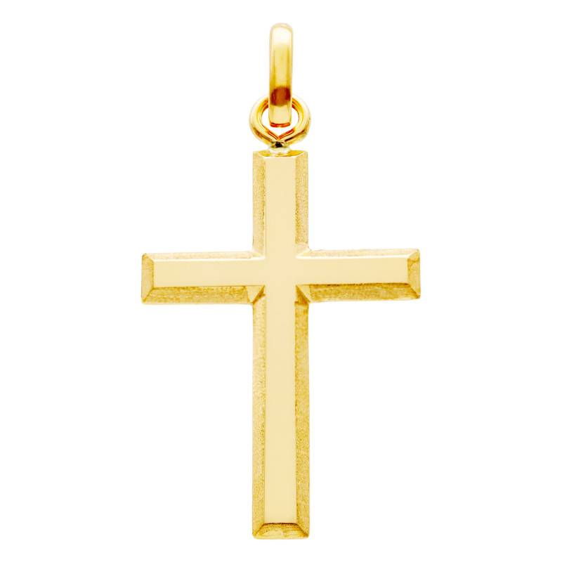 750 Yellow Gold Beveled-Edge Cross, 18 x 30 mm - Emanessence