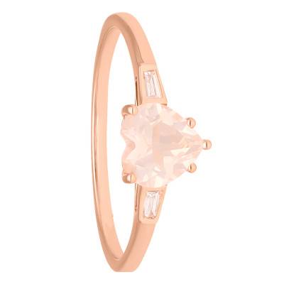 Bague Coeur Quartz Rose, Or Rose 375 & Diamants 0,06 ct - Aurora