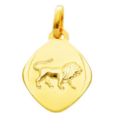 Faceted 750 Yellow Gold Leo Zodiac Medal - Emanessence