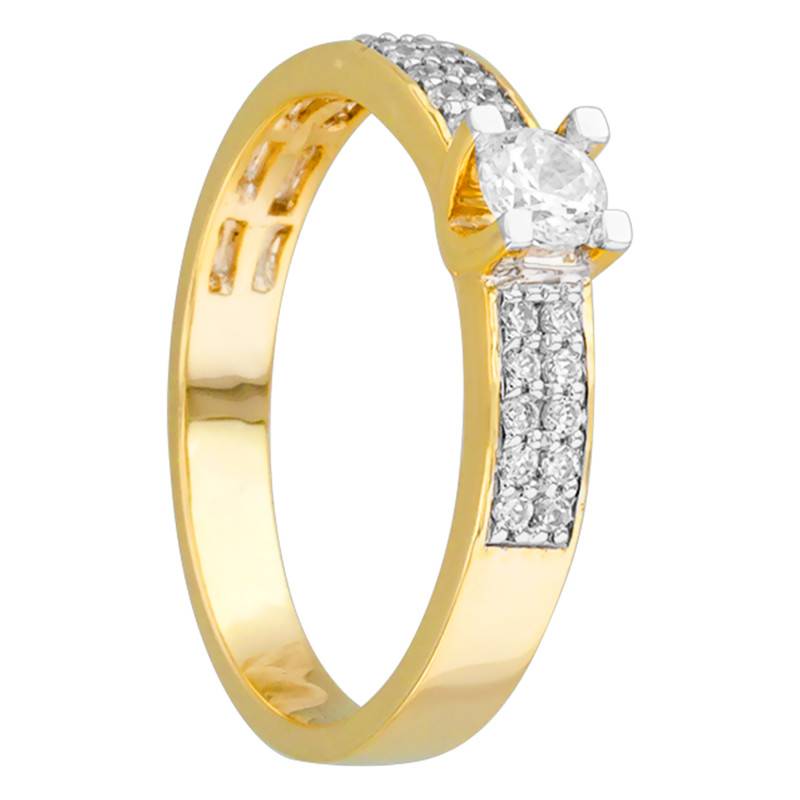 0.18 ct Diamond Solitaire Ring with Pavé Setting in 750/1000 Yellow Gold - Juweel