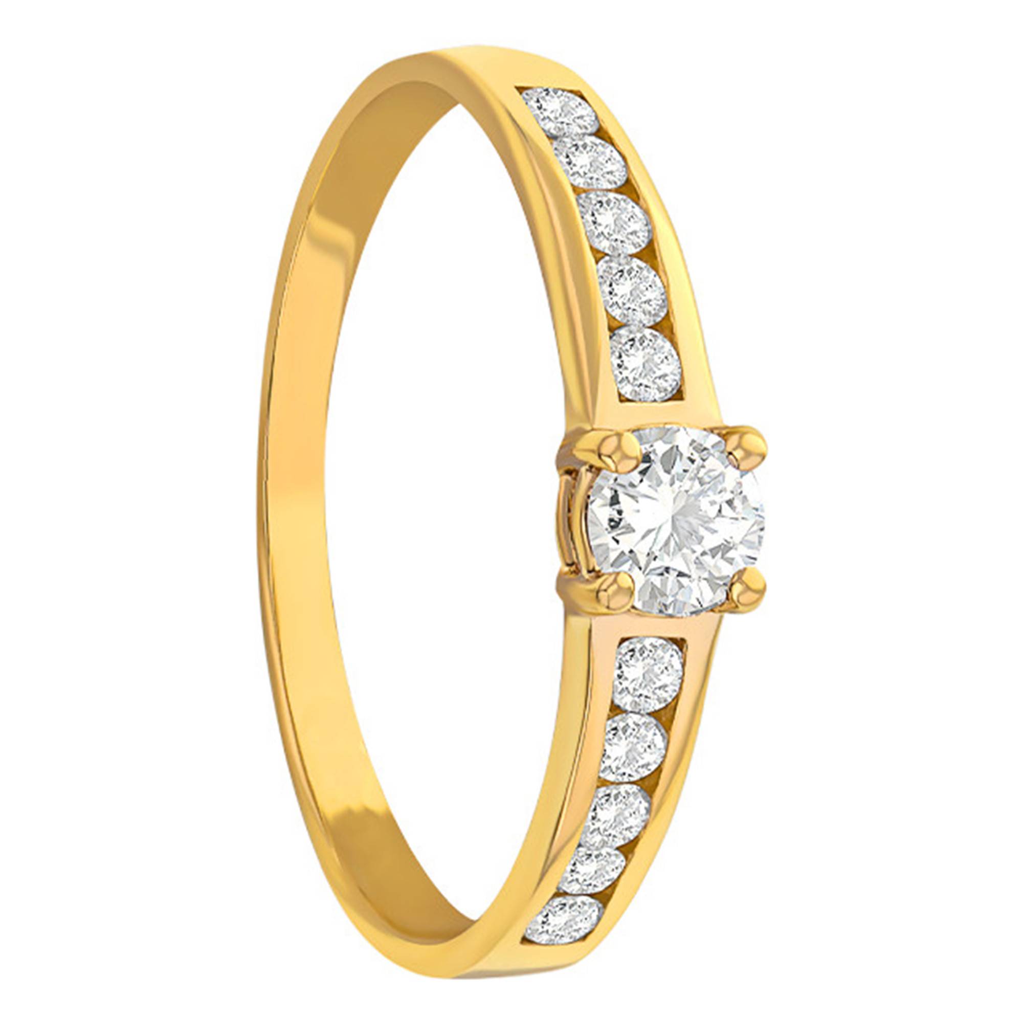 Bague Solitaire En Or Jaune 14 Carats Avec Zircone Cubique - Taille 7, Style Brutaliste Moderne, Occasion