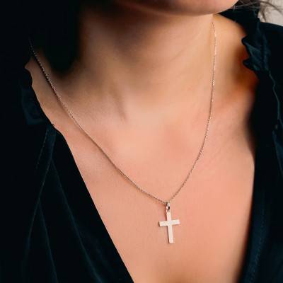 Croix Plate Simple en Or Blanc 375 ou 750 - Emanessence