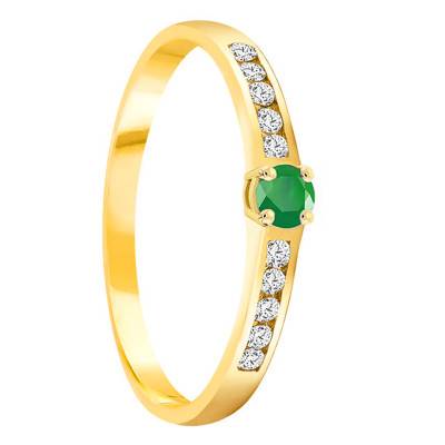 750/1000 Yellow Gold Diamond 0.20 ct and Emerald 0.10 ct Solitaire Ring with Side Stones - Demetra