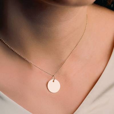 Yellow Gold Engravable Round Pendant, 9K or 18K, 15 mm Diameter - Emanessence
