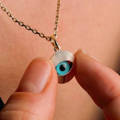 375/1000 or 750/1000 Yellow Gold Evil Eye Lucky Charm Pendant - Emanessence
