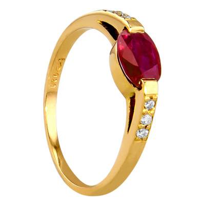 Bague Or Jaune 750, Ovale Rubis 0,95 ct, Diamants 0,06 ct - Les Valentines