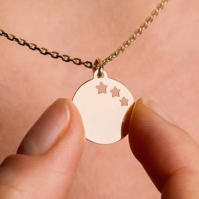 375/1000 or 750/1000 Yellow Gold Star Motif Coin Pendant, Diameter 15 mm - Emanessence