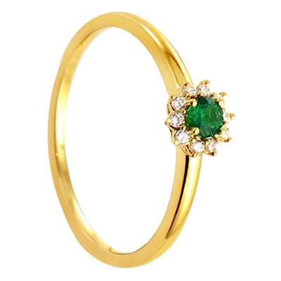 Bague Fleurette Or Jaune 750, Emeraude 0,14 ct, Diamants 0,06 ct - Diamond Lady