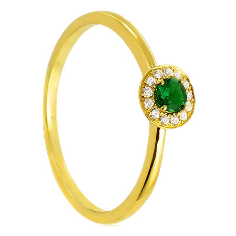 750 Yellow Gold Emerald 0,14 ct & Diamond 0,05 ct Halo Ring - Diamond Lady