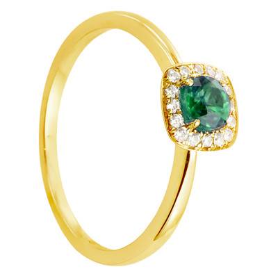 750 Yellow Gold Emerald 0,28 ct & Diamond 0,08 ct Halo Ring - Diamond Lady