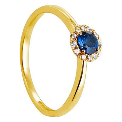 Bague Azuri Or Jaune 750, Saphir 0,33 ct, Diamants 0,10 ct - Diamond Lady