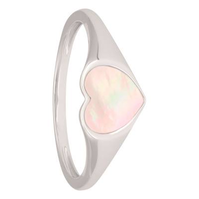 Chevalière Coeur Nacre Rose & Or Blanc 750 - Aurora