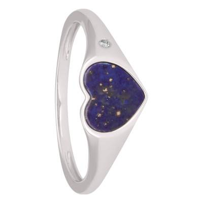 Chevalière Coeur Lapis Lazuli & Diamant en Or Blanc 750 - Aurora