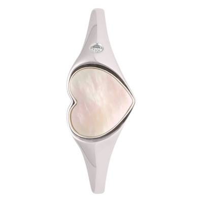 Chevalière Coeur Nacre Rose & Diamant en Or Blanc 750 - Aurora