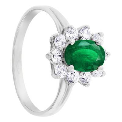 Aurora 375 White Gold Marguerite Ring & Green and White Cubic Zirconia - Aurora