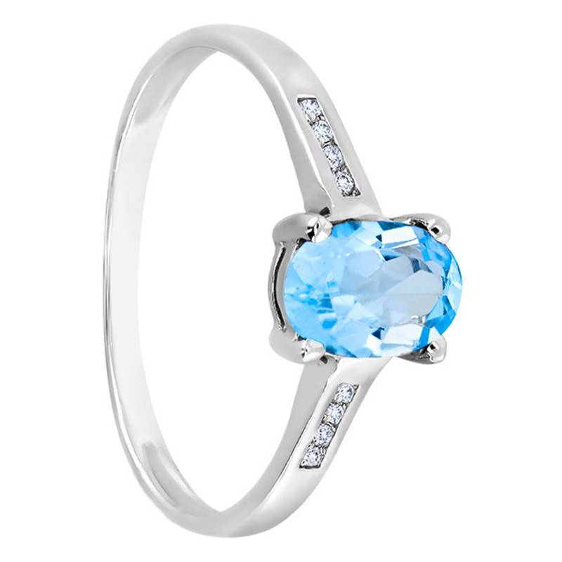 750/1000 White Gold Accompanied Solitaire Ring with 1.06 ct Topaz & Diamonds - Aurora