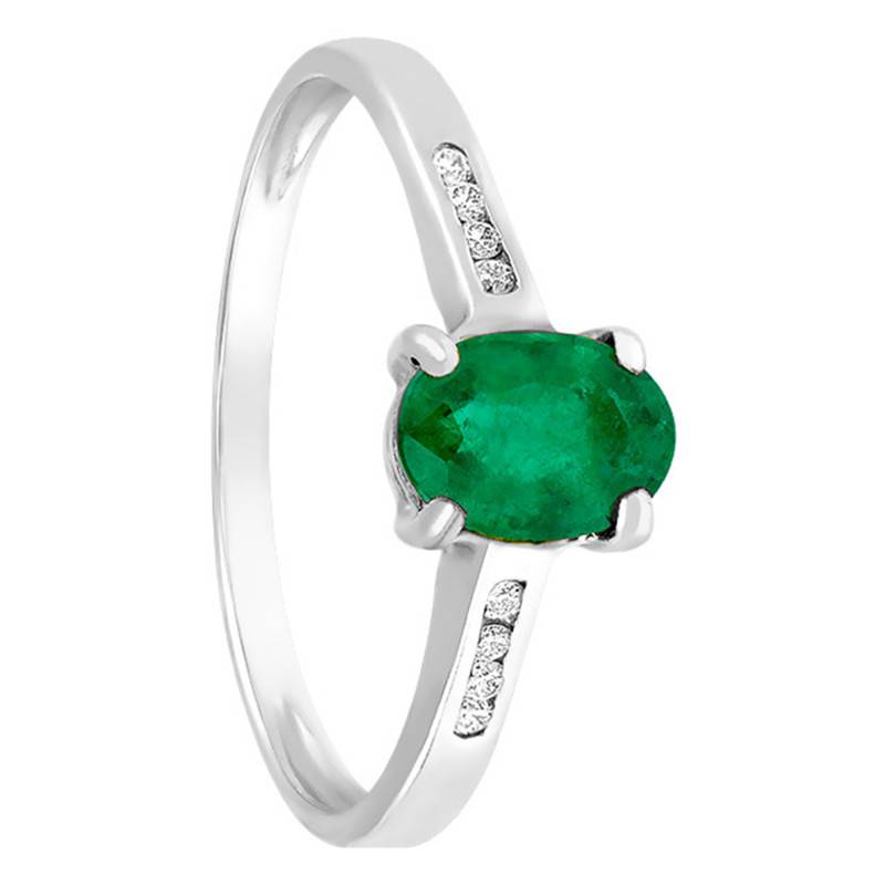 750/1000 White Gold Emerald 1,06 ct & Diamond 0,06 ct Solitaire Ring - Aurora