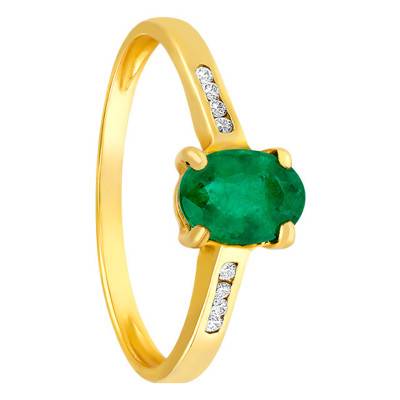 750 Yellow Gold Side-Stone Emerald 1.06 ct & Diamond 0.06 ct Ring - Aurora
