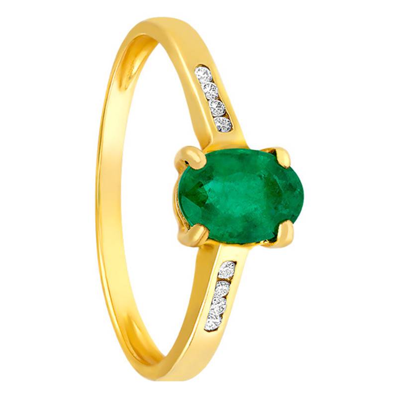 750 Yellow Gold Side-Stone Emerald 1.06 ct & Diamond 0.06 ct Ring - Aurora
